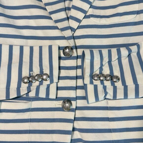 Lauren Ralph Lauren Striped Cotton Blazer Womens M Blue White Coastal Preppy - Picture 4 of 13